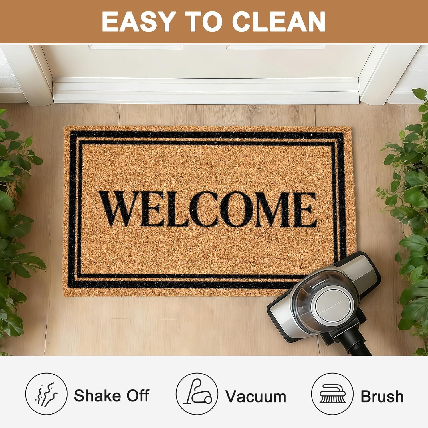 Natural Coco Coir Welcome Mat with Heavy Duty Backing, Anti-Slip Coconut Door Mat Outside Entrance, Welcome Doormat for Front Door, Porch, Entry, Patio, Garden, Garage, Mudroom, 17 x 30