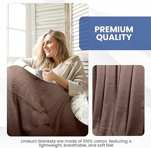 Miniatura 10 de Linteum Textile Supply Manta Leno Weave color gris topo, tamaño Queen, 100% algodón, ligera, cálida, extra esponjosa, duradera, suave y acogedora