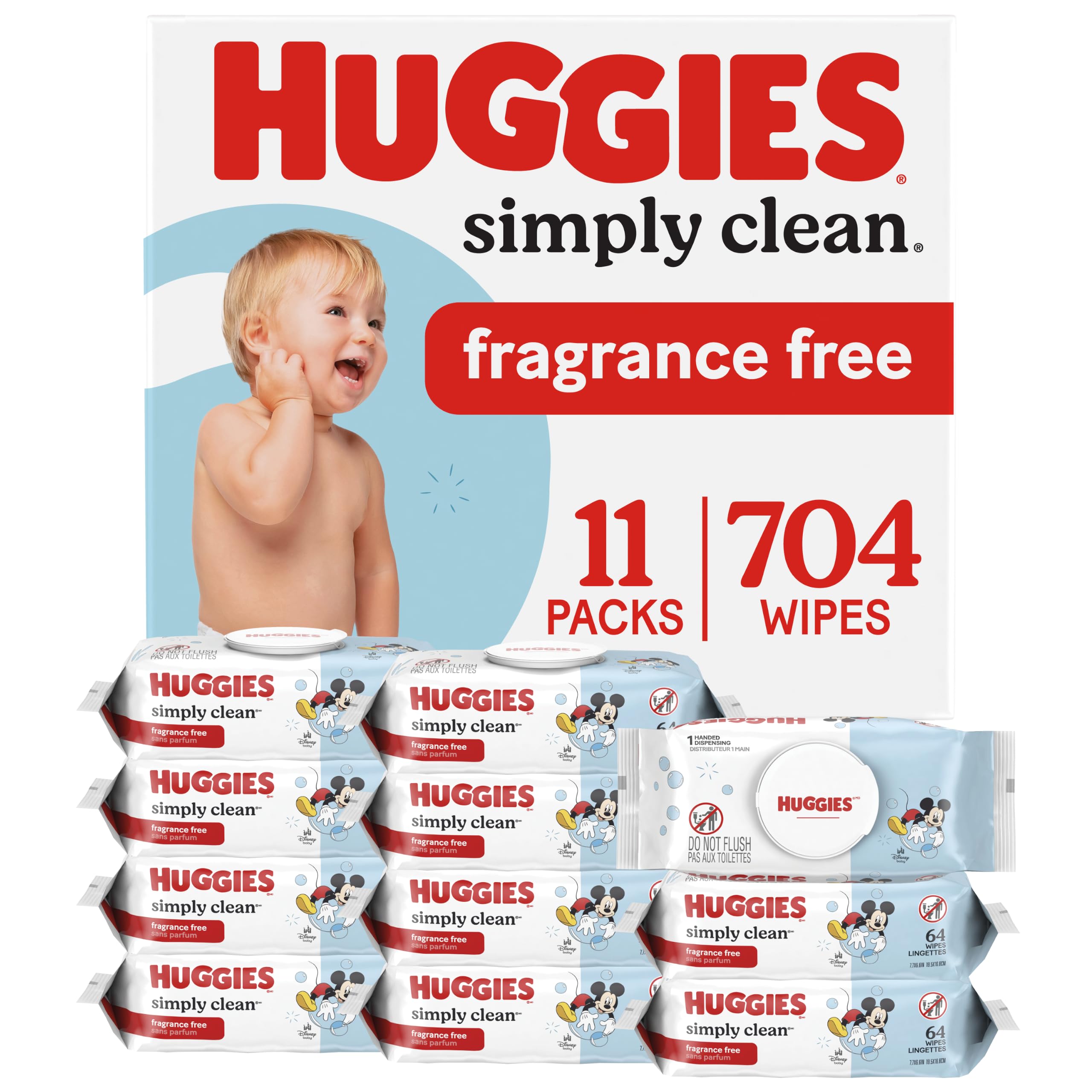 Huggies Simply Clean Baby Wipes, Unscented, 11 Packs, 704 Wipes