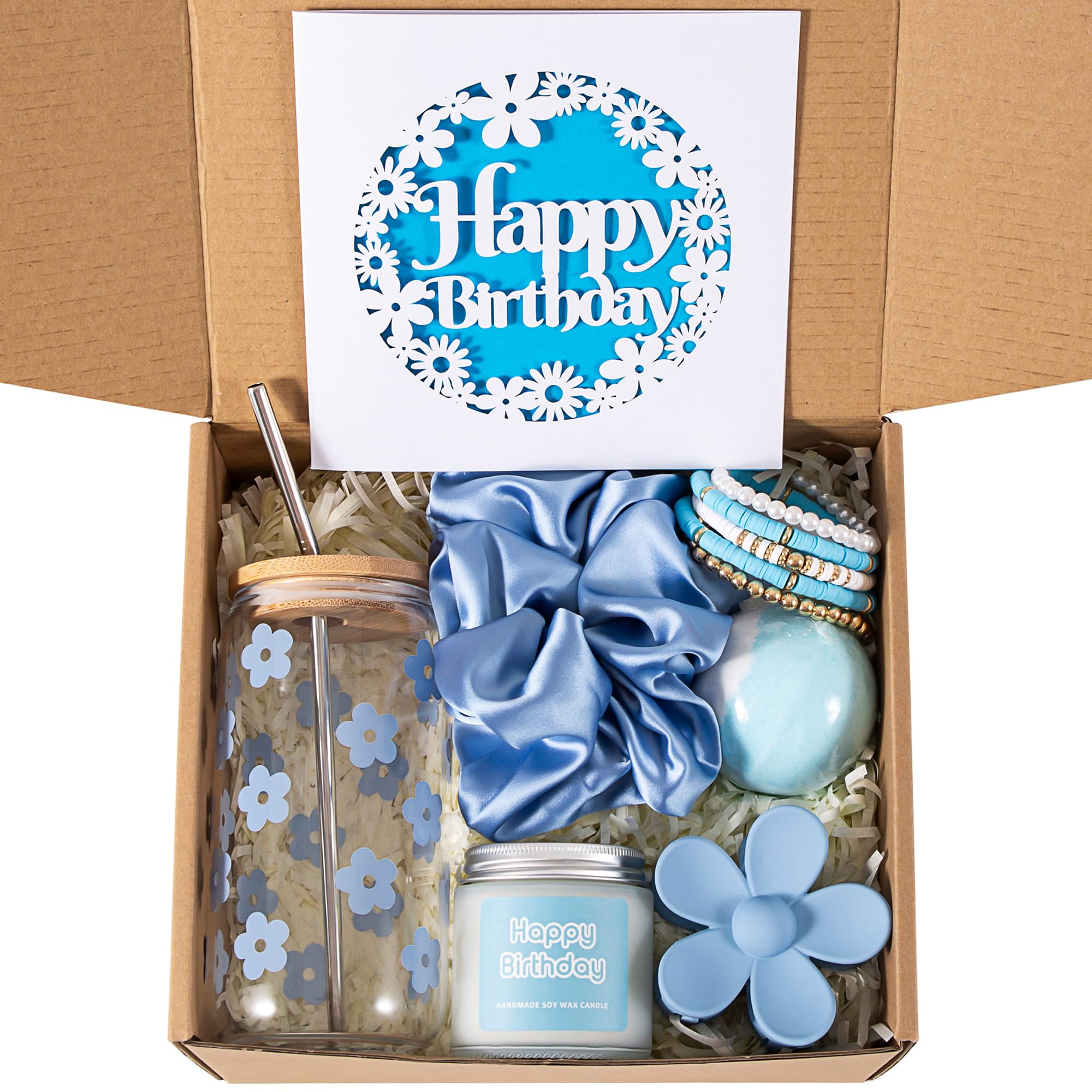 JTEWB Birthday Gifts For Women, Teen Girl, Her, Happy Birthday Gift Box For Girl, Women, Sister, Daughter, Friends, Cute Daisy Aesthetic Glass Cups Gift Set 7pcs