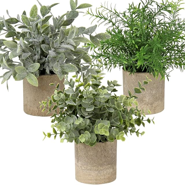 3 Pcs Artificial Plants Indoor in Pots Fake Plants Decor, Small Plastic Fake Plants Potted Faux Plants for Home, Office, Desk, Bedroom, Living Room, House Decorations