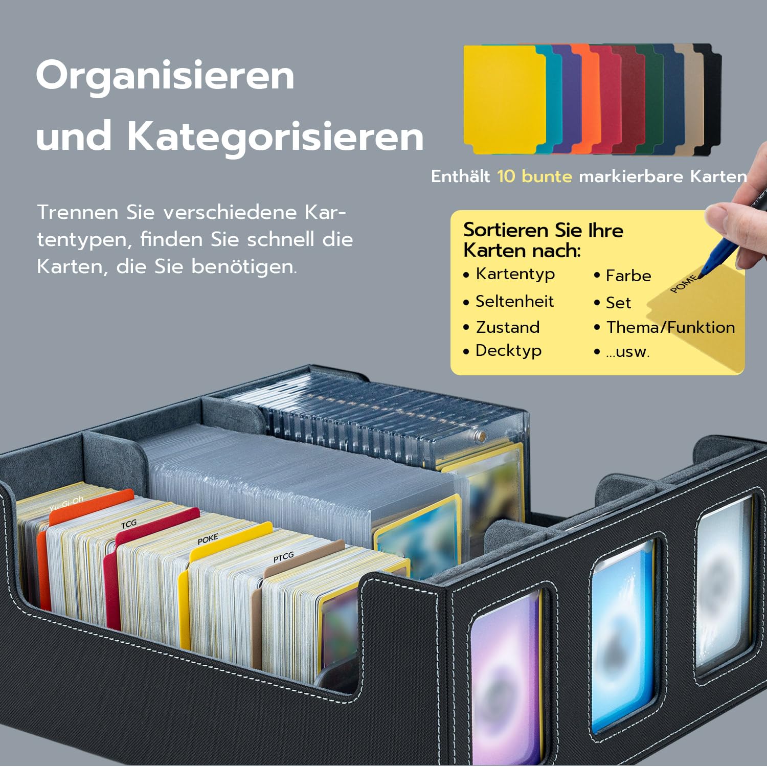 Toploader Deck Box für 1800+ Sammelkarten mit 3 Sichtfenstern, Schwarz