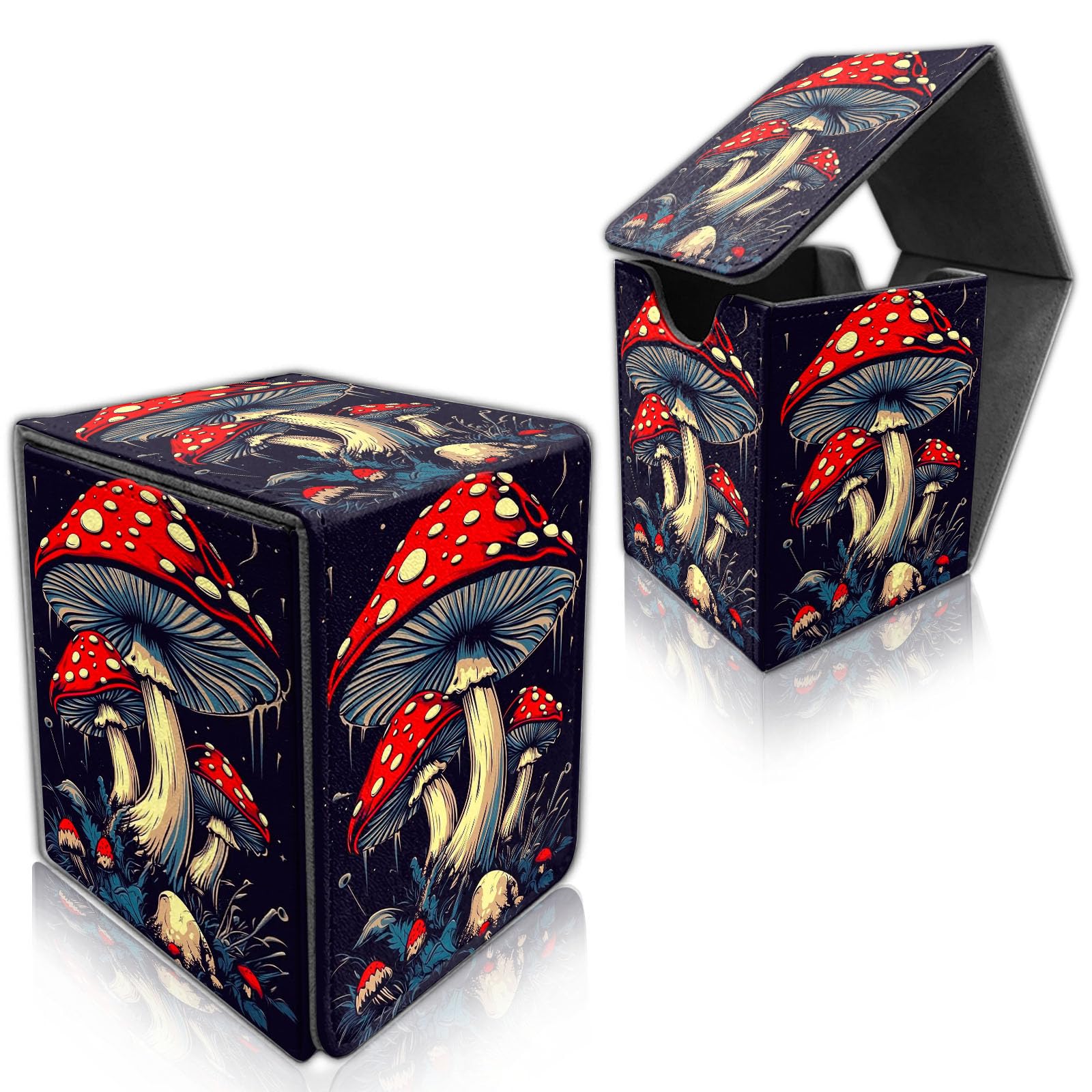 DISUOFEART for MTG Deck Box, Trading Card Storage Case Holds 100+ Sleeved Cards, Vibrant Red Spotted Mushrooms Magnetic Closure Durable Deck Holder for Magic The Gathering, TCG & Commander