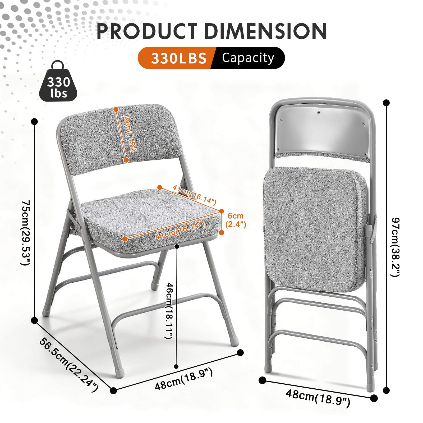 Chaise pliante rembourrée, avec siège rembourré épais en tissu, chaise pliable portable en métal pour une utilisation en intérieur et en extérieur, chaise rembourrée durable et confortable pour la