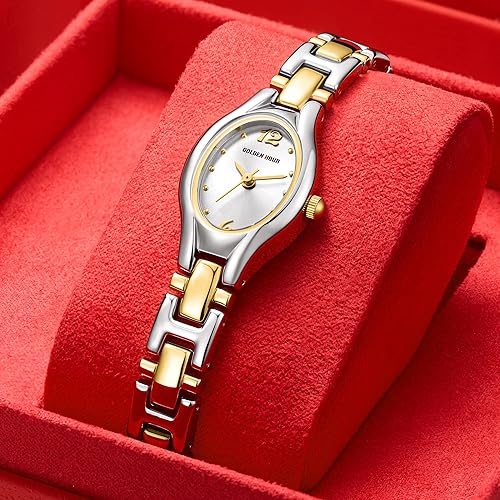 Miniatura 5 de GOLDEN HOUR Reloj de pulsera ovalado vintage de tono dorado para mujer