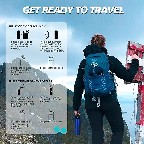 Miniatura 6 de Estuche de viaje para insulina aprobado por la TSA, estuche refrigerado para medicamentos con paquetes de hielo, 60H 3 bolígrafos, enfriador de