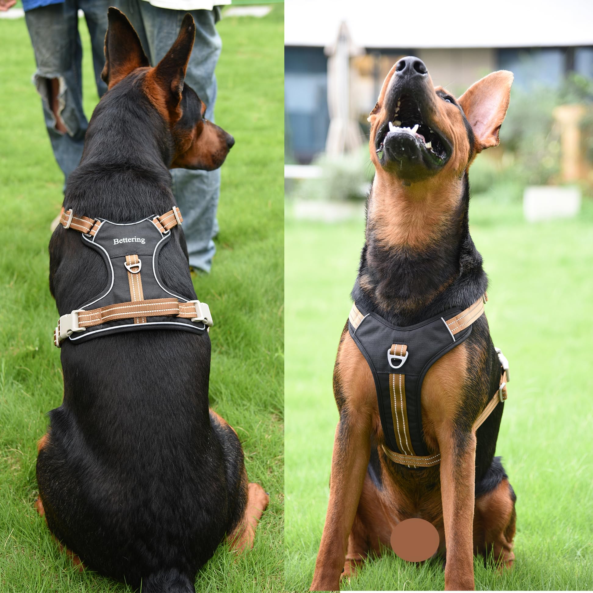 Black Reflective Dog Harness for Large Dogs, No-Pull Front Clip Harness with Padded Chest & Adjustable Straps, Heavy Duty Nylon Harness for Labradors/German Shepherds - image 3