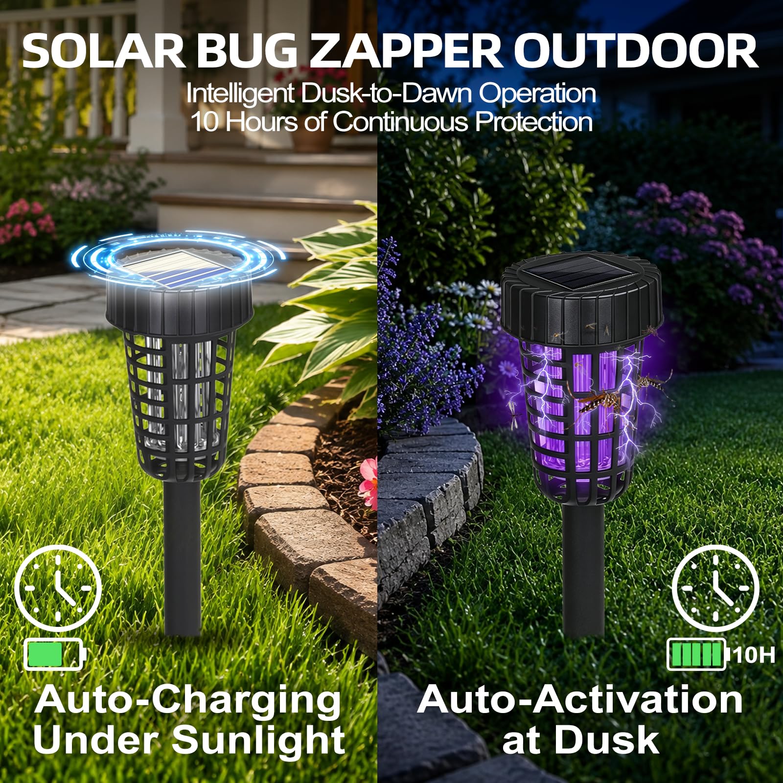 4 Pack Lampe Anti Moustique Solaire,IP65 Etanche Anti Moustique Exterieur,2 en 1 Appareil Anti Moustique UV-lumière et Eéclairage Défense Jardin Extérieur Terrasse Courtyard Trail
