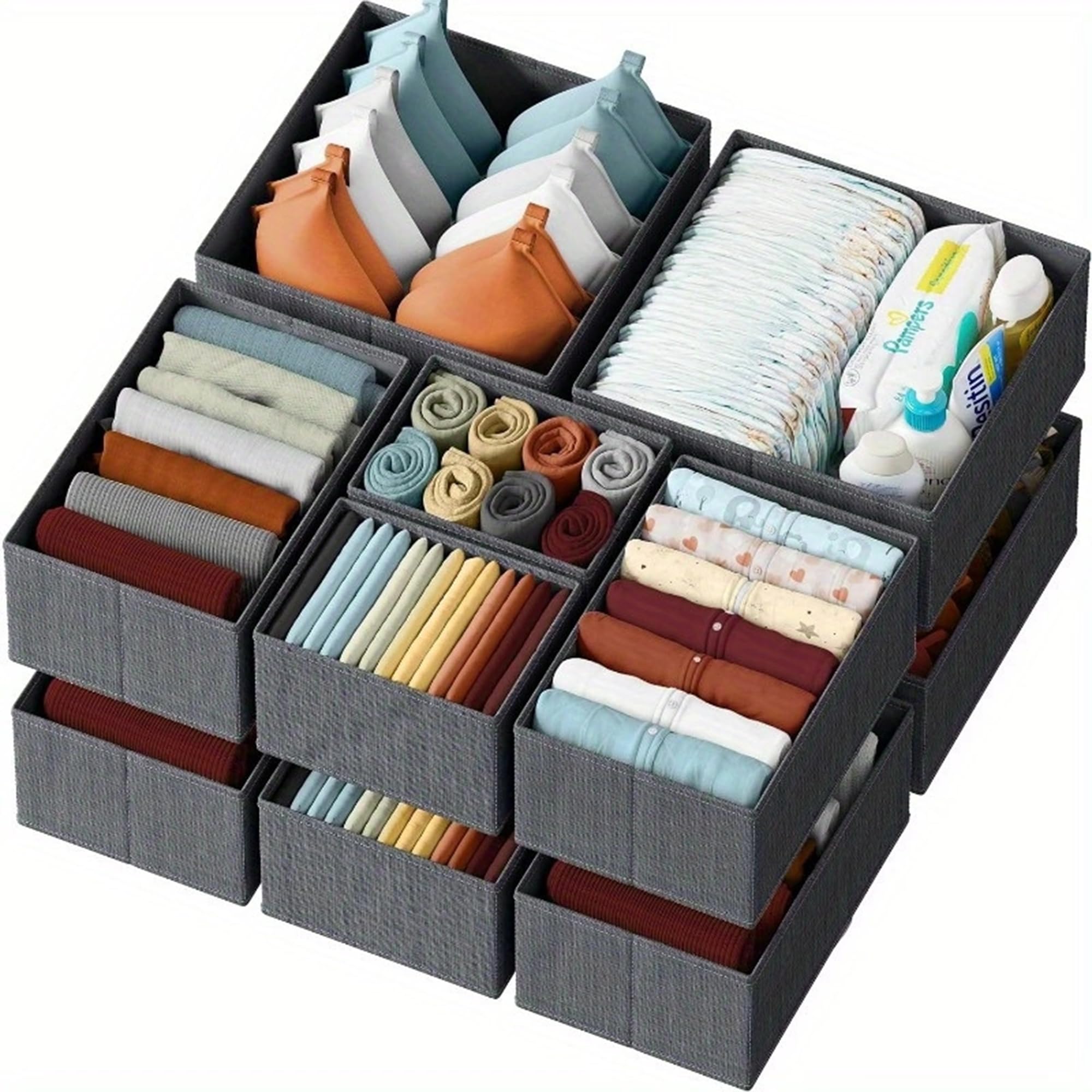 Set Di 12 Organizer Per Cassetti Criusia | Pieghevoli In Tessuto | 3 Dimensioni: Grandi, Medi, Piccoli | Per Vestiti, Biancheria, Accessori