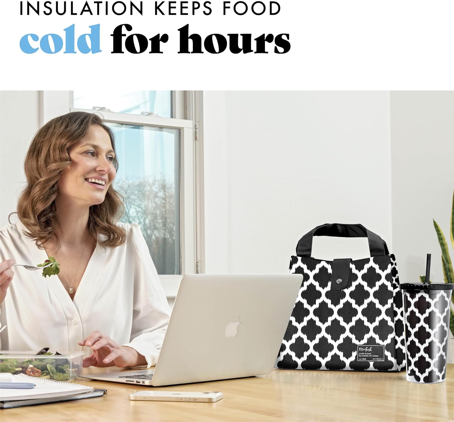 Fit & Fresh Lunch Bag For Women, Insulated Womens Lunch Bag For Work, Leakproof & Stain-Resistant Large Lunch Box For Women With Containers and Matching Tumbler, Snap Closure Westport Bag Black/White - Image 5