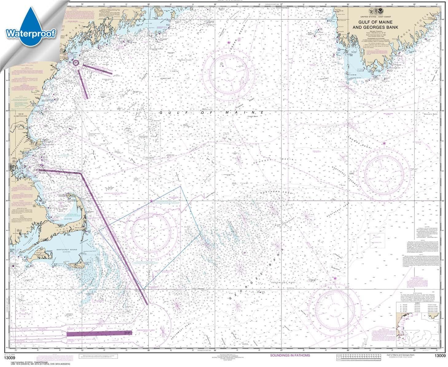 Paradise Cay Publications, Inc. NOAA Chart 13009: Gulf of Maine and Georges Bank, 35.4 X 43.7, Waterproof