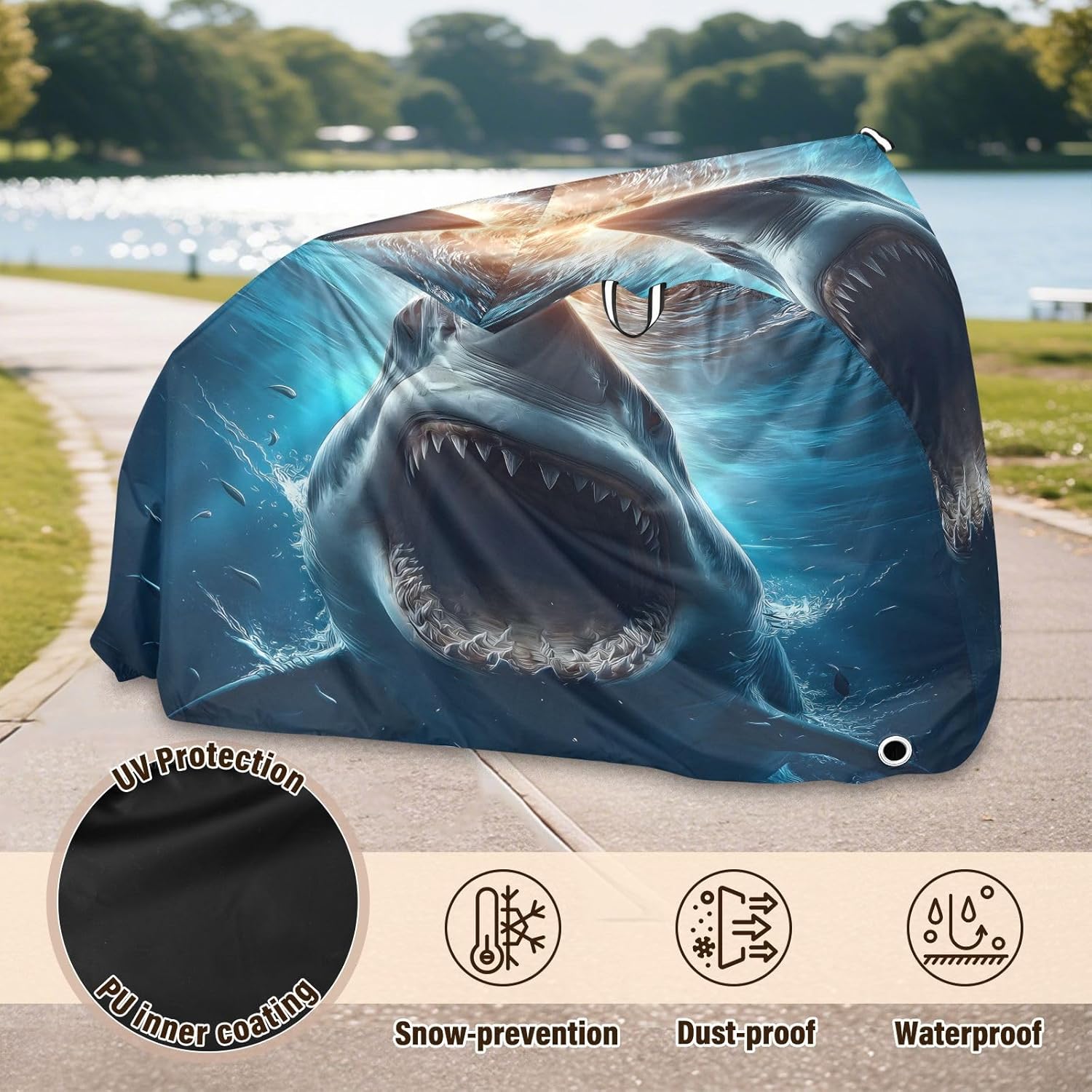 ALAZA Horrible Shark Bike Cover Waterproof Outdoor Ebike Bicycle Covers Tarp Protection for 1/2 Bikes, Sun UV Dust Wind Proof