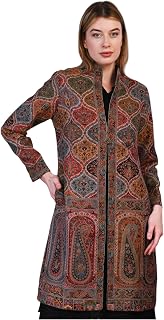 PASHMINA PARADISE Poly Wool Antique Kani Jamawar Long Jacket | Handwoven Royal Design | Rich Antique-Inspired Patterns & I... Price In India