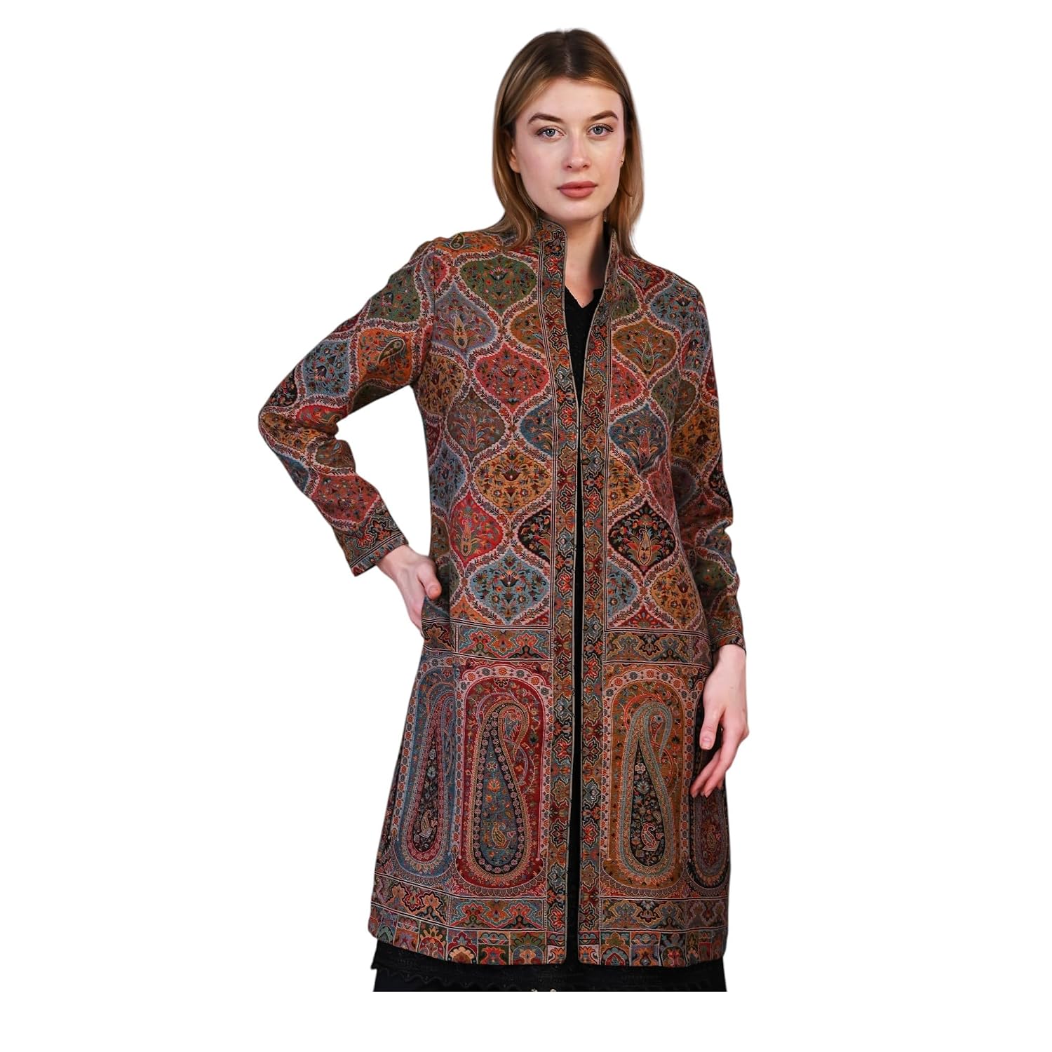 PASHMINA PARADISE Poly Wool Antique Kani Jamawar Long Jacket | Handwoven Royal Design | Rich Antique-Inspired Patterns & I... - Review, Price and Buying Guide