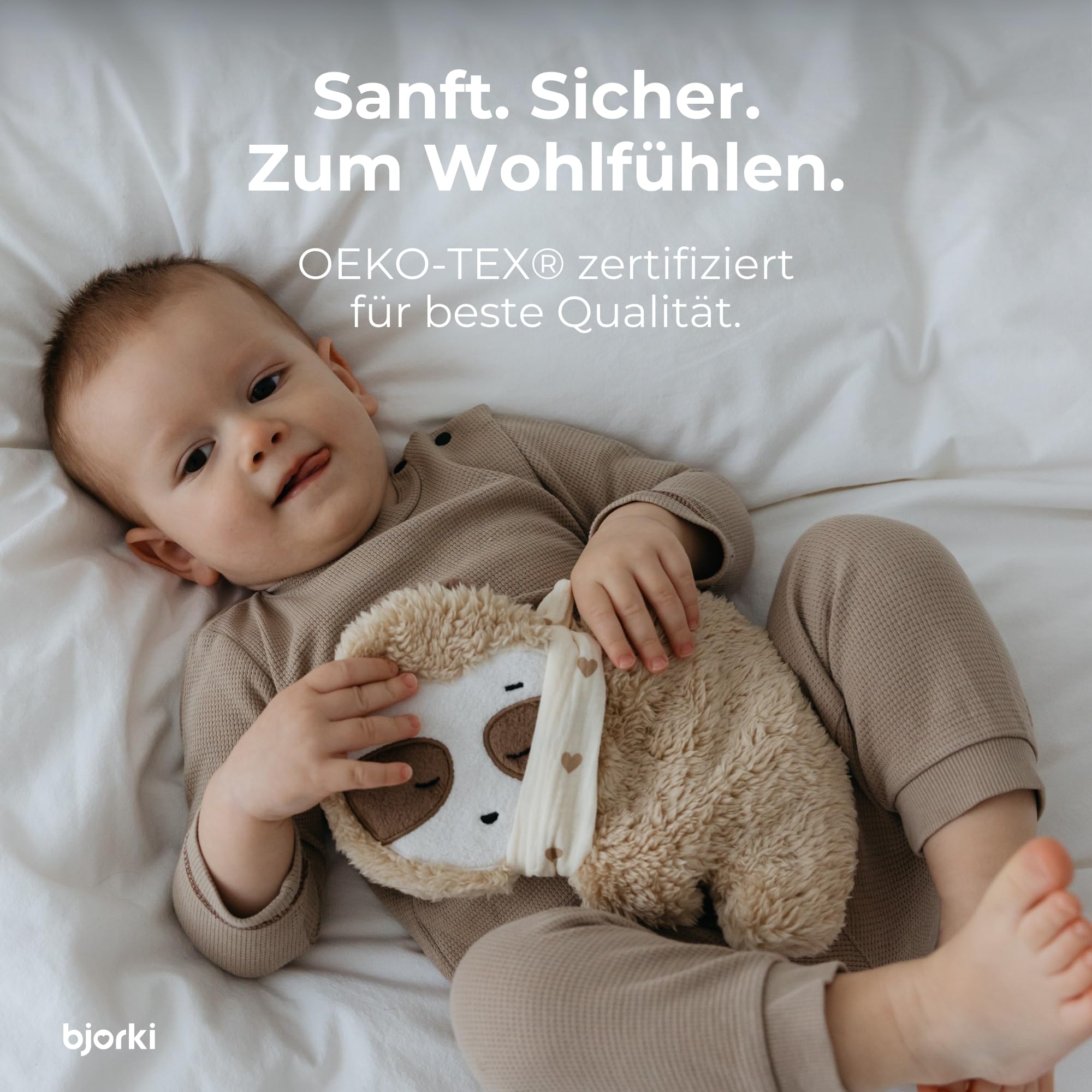 BJORKI Coussin chauffant pour bébé et enfant - Coussin chauffant avec garnissage en graines de lin pour le micro-ondes - Parfait comme doudou et coussin apaisant pour la chaleur et le bien-être