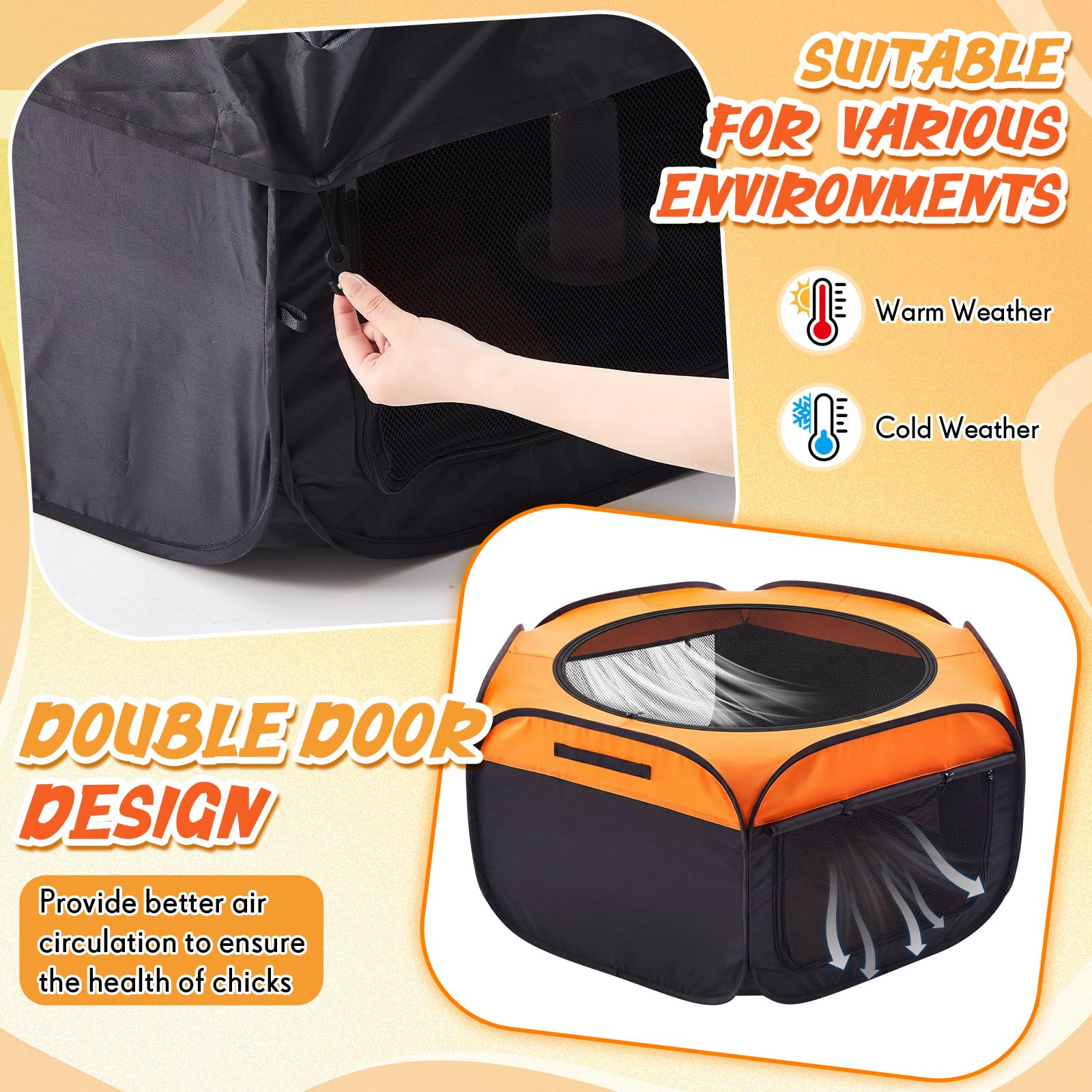 Caja de cría para pollitos, kit de iniciación de pollitos de 42 pulgadas de doble puerta, corralito/tienda de campaña con placa de calefacción de 10 x 10 pulgadas, almohadilla de anidación