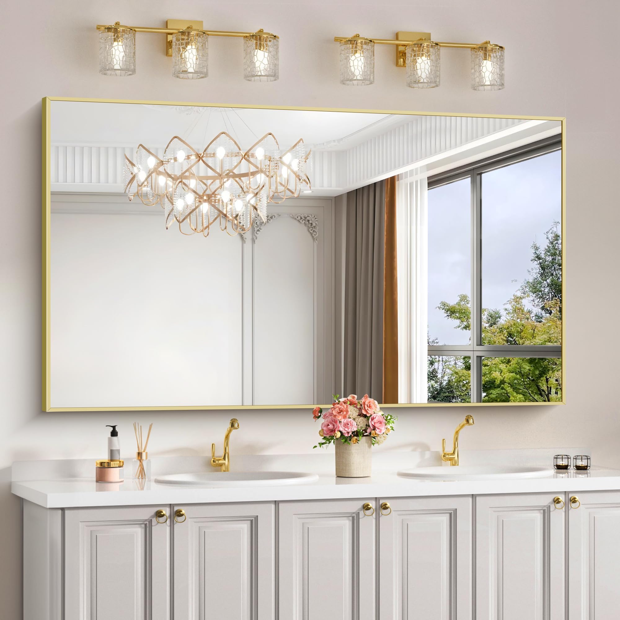 ★⭐︎✴︎⭐︎★ Amazon.com: COFENY Gold Bathroom Mirror for Wall, 60x30 Inch