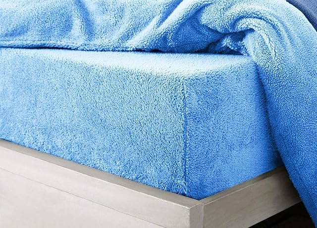 Linen Nook Super King Size Fitted Sheet  Soft Fluffy Teddy Fleece Bed Sheets  Extra Deep 30 Cm Secure Fit  Super Plush Warm Fleece Thermal Bedsheets (Sky Blue,Super Kingsize | Fitted Sheet)