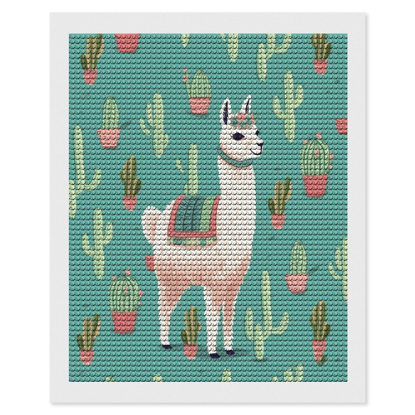 FekiLoot Alpaca Cactus Diamond Art Kits for Adults Diamond Painting Kits for Beginners DIY Diamond Art Kits Round Full Drill Diamond Dot Gem Painting for Home Wall Decor Gift 16"x20"