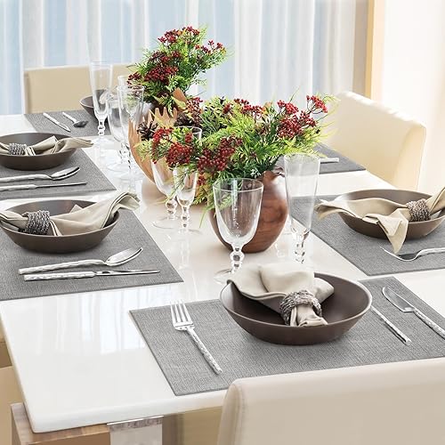 Miniatura 7 de Juego de 6 manteles individuales de piel sintética lavables para mesa de cocina, resistentes al calor, impermeables, fáciles de limpiar,