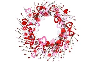 Charming Valentine's Day Wreath: Illuminated with Festive Red LED Hearts