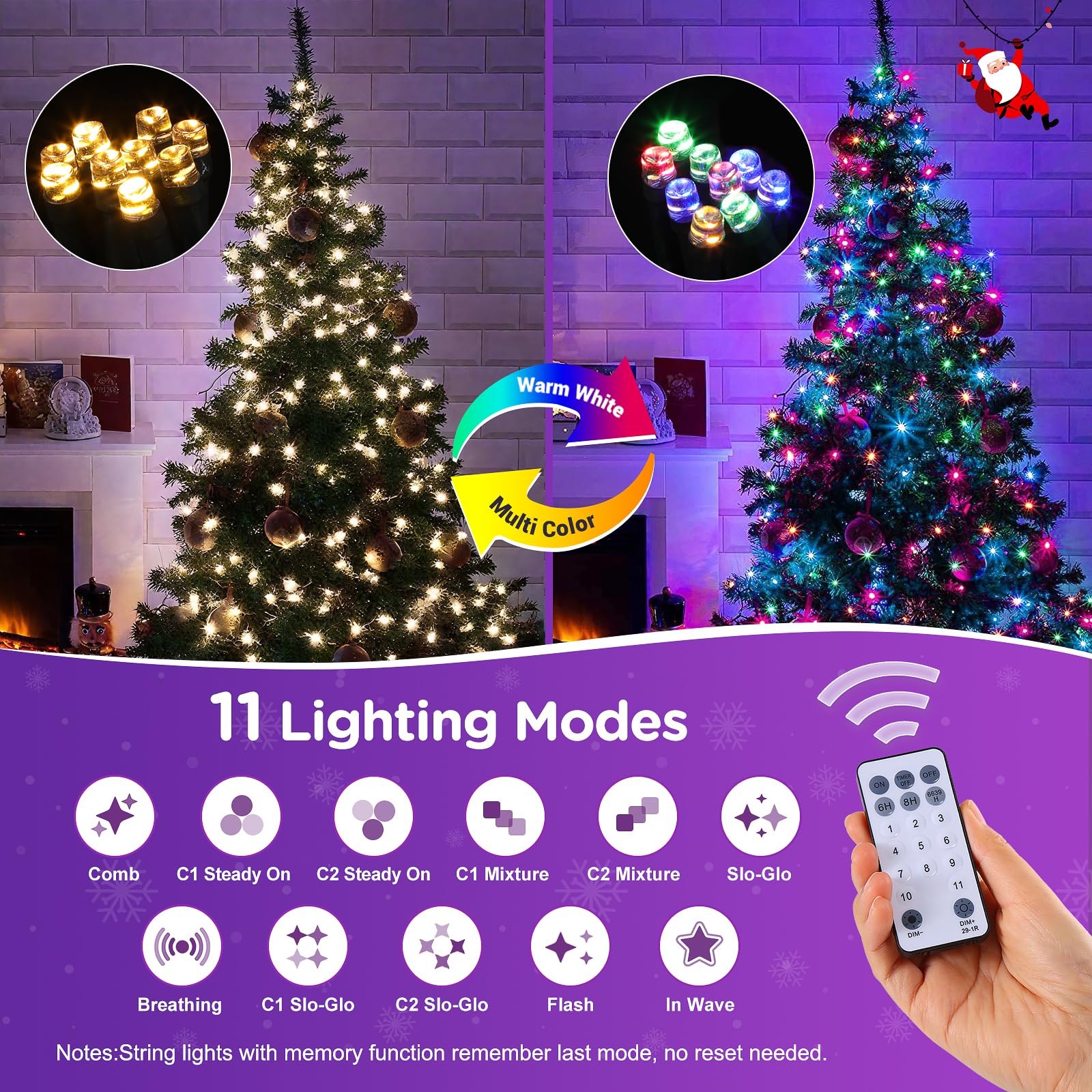 Luci Albero Natale 1000LED, Catena Luminosa 100M Esterno IP44