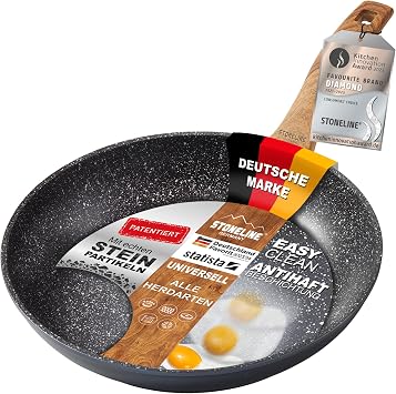 Back to Nature Bratpfanne 28 cm, Made in Germany, mit Griff in Holzoptik, auch fur ol- und fettfreies Braten, Kratzfeste Antihaftbeschichtung mit echten Steinpartikeln, Induktionspfanne