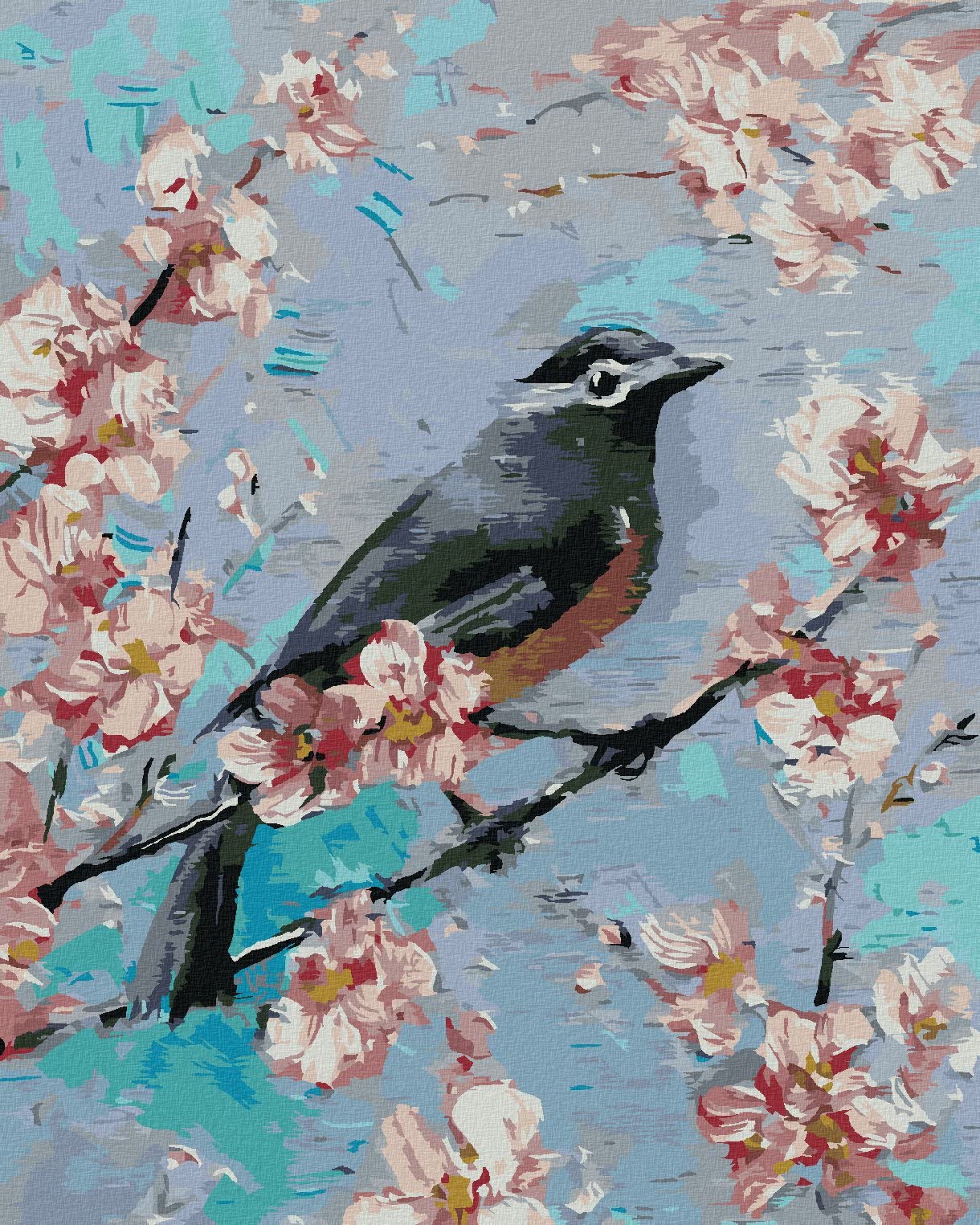 Malowanie według liczb - ptaki na królewskim łańcuszku 80 x 100 cm z blejtramem (już napięte)