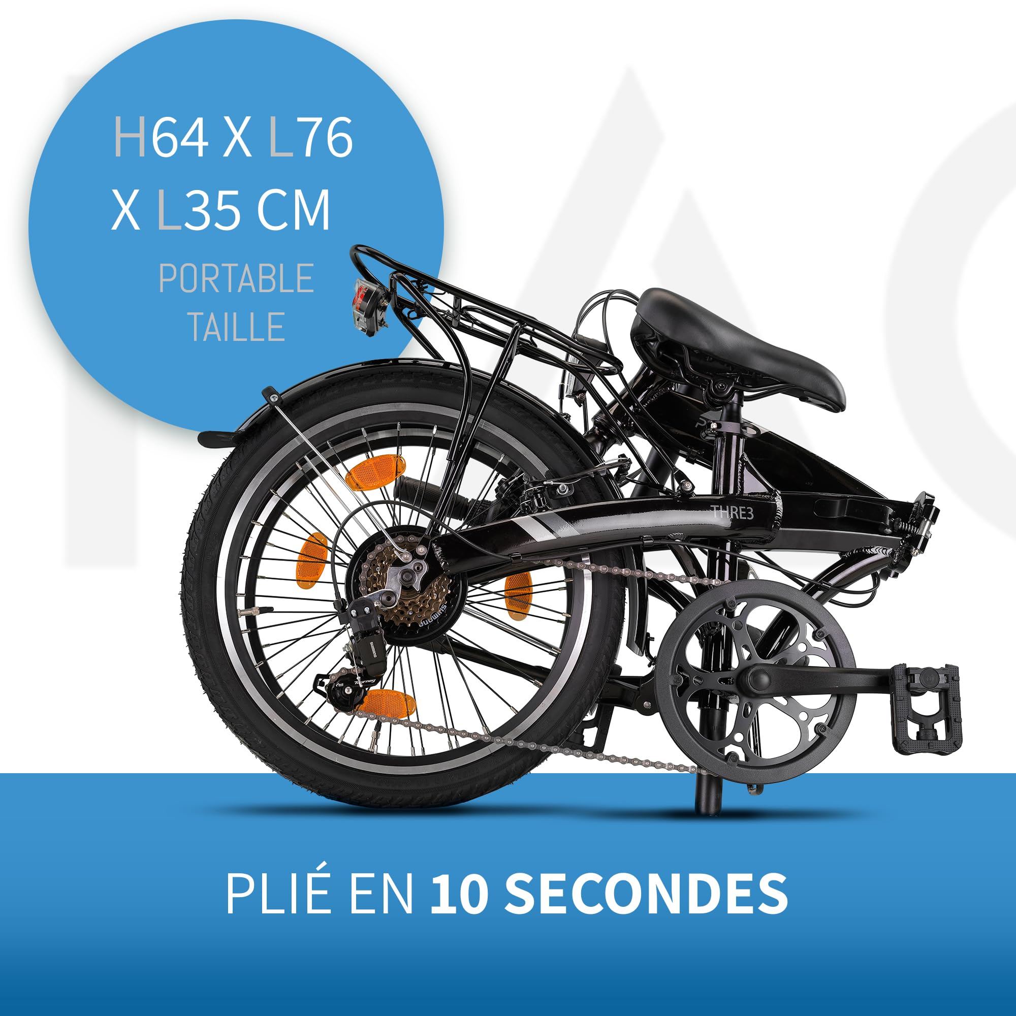 PACTO Vélo pliable de qualité supérieure pour adulte - Cadre en aluminium de 27 cm - Roues en aluminium - 6 vitesses Shimano