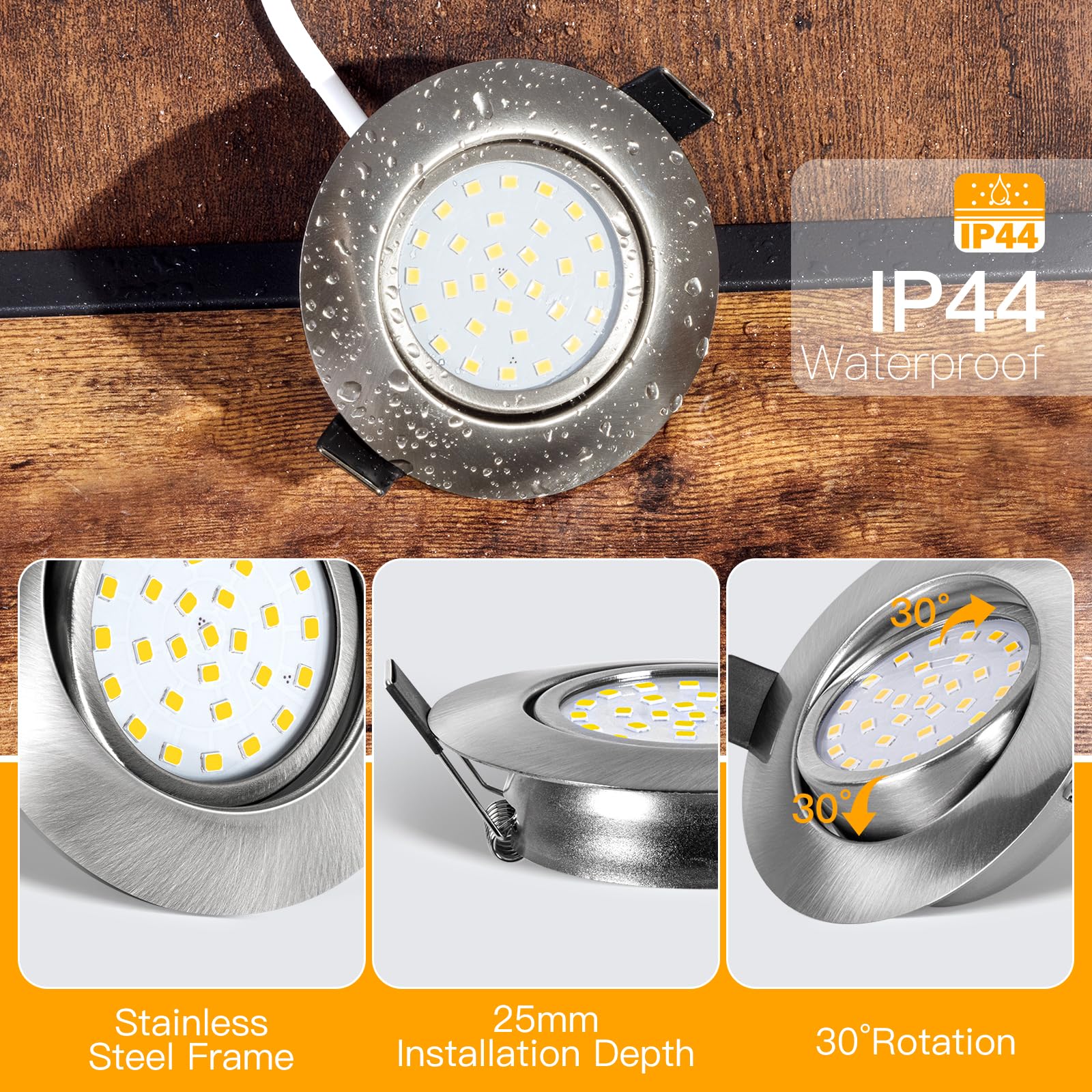 Foco Empotrable LED de Techo Extraplana, Dimmable 5W Blanco Cálido 6000K 600Lm,Equivalente a 80W Incandescente, Downlight Led Empotrable Redondo,Plata Metálica ojos de buey, Juego de 10