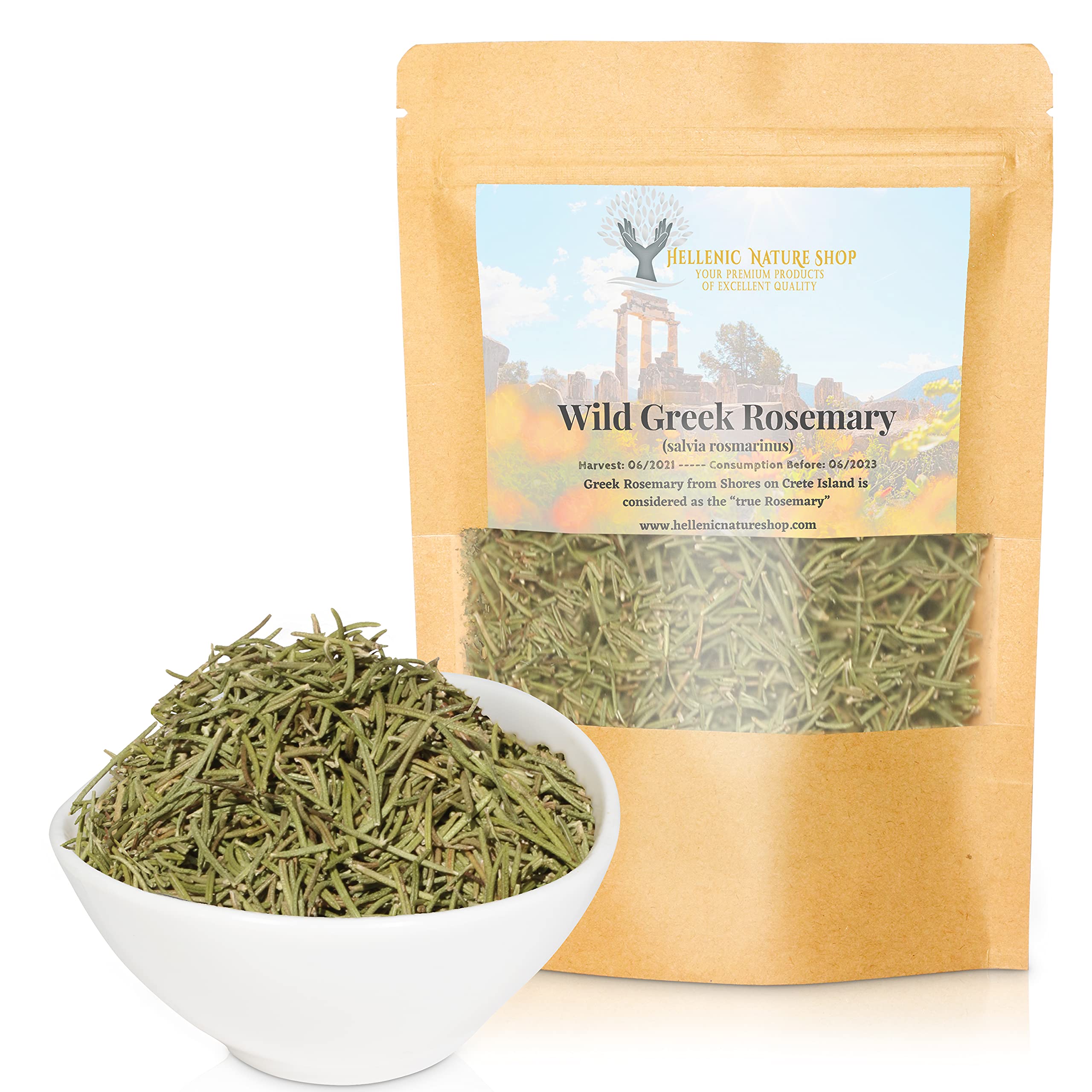 WILD GREEK HERBS DRIED PREMIUM QUALITY- from Mount Olympus Handpicked and Air-Dried in DoyPack with ZipLock for Awesome Freshness and Aroma - Mediterranean Seasoning (3 Ounce (Pack of 1), Rosemary)