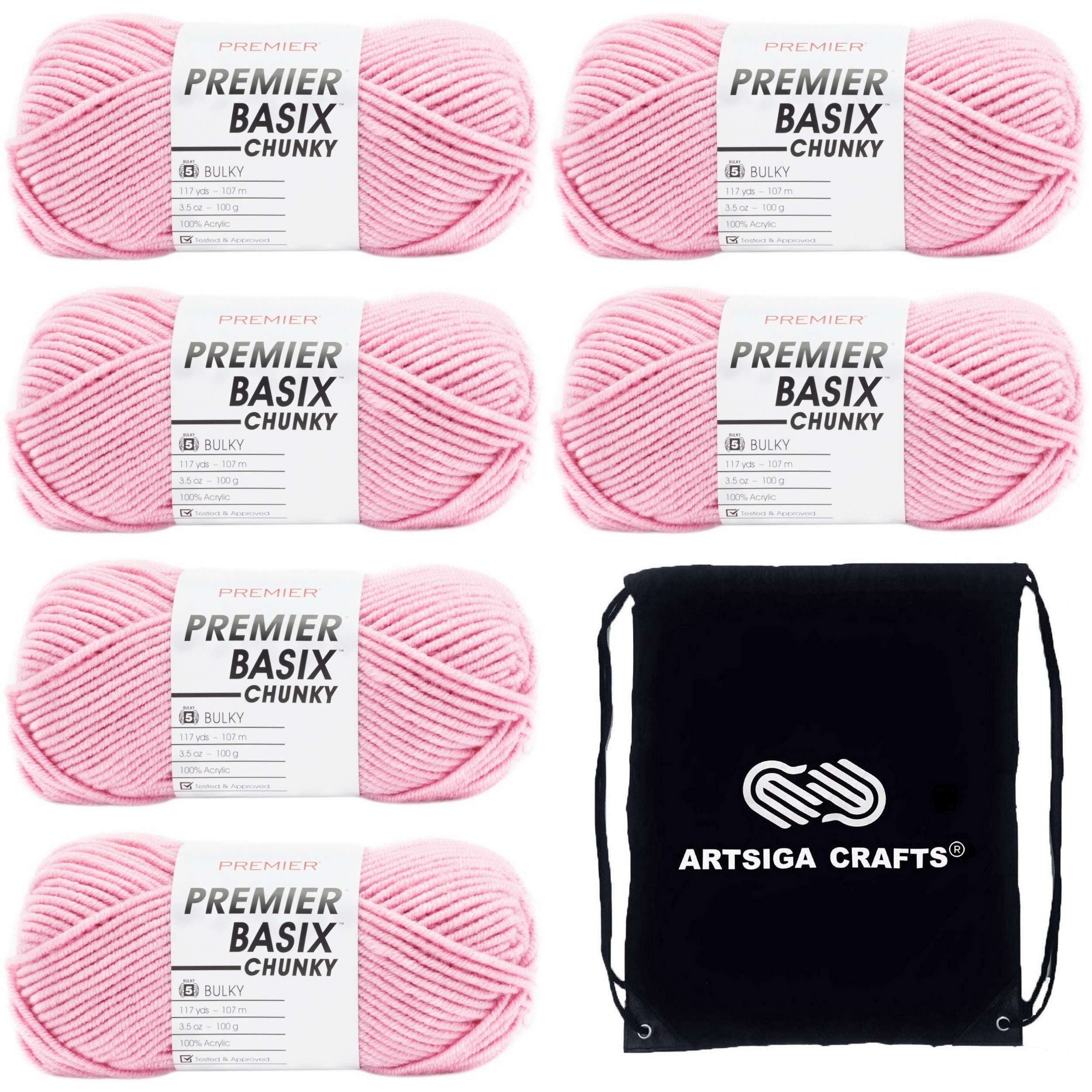Hilo acrílico grueso Premier Yarns Basix Chunky Bubblegum en pack de 6 madejas con bolsa