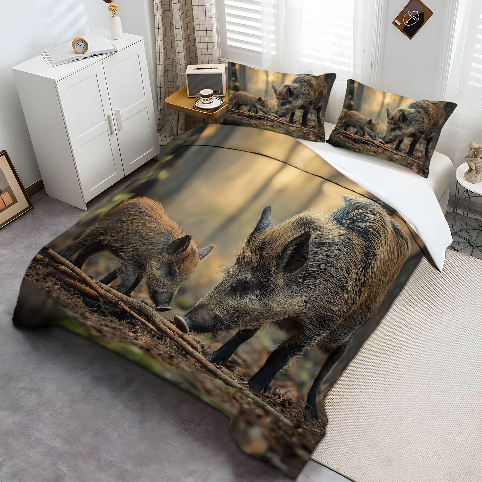 Produktbild von Bettwäsche 135x200 Wildschwein 3D Muster Tier Bettwäsche-Sets 3 Teilig Weiche Microfaser Bettbezug Set Mit Reißverschluss Und 2 Kissenbezug 80x80 Cm F1016