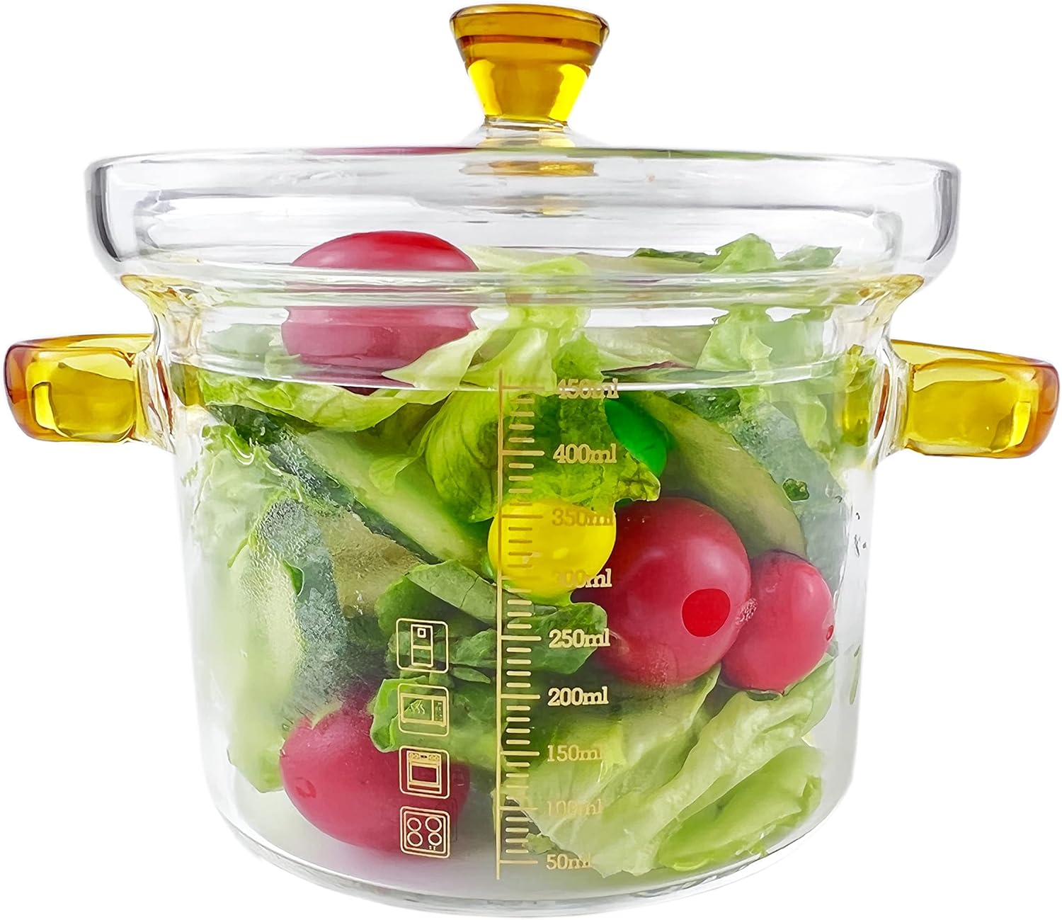 DEESUNG Glass Bowl with Handles and Lid, 15 OZ, With