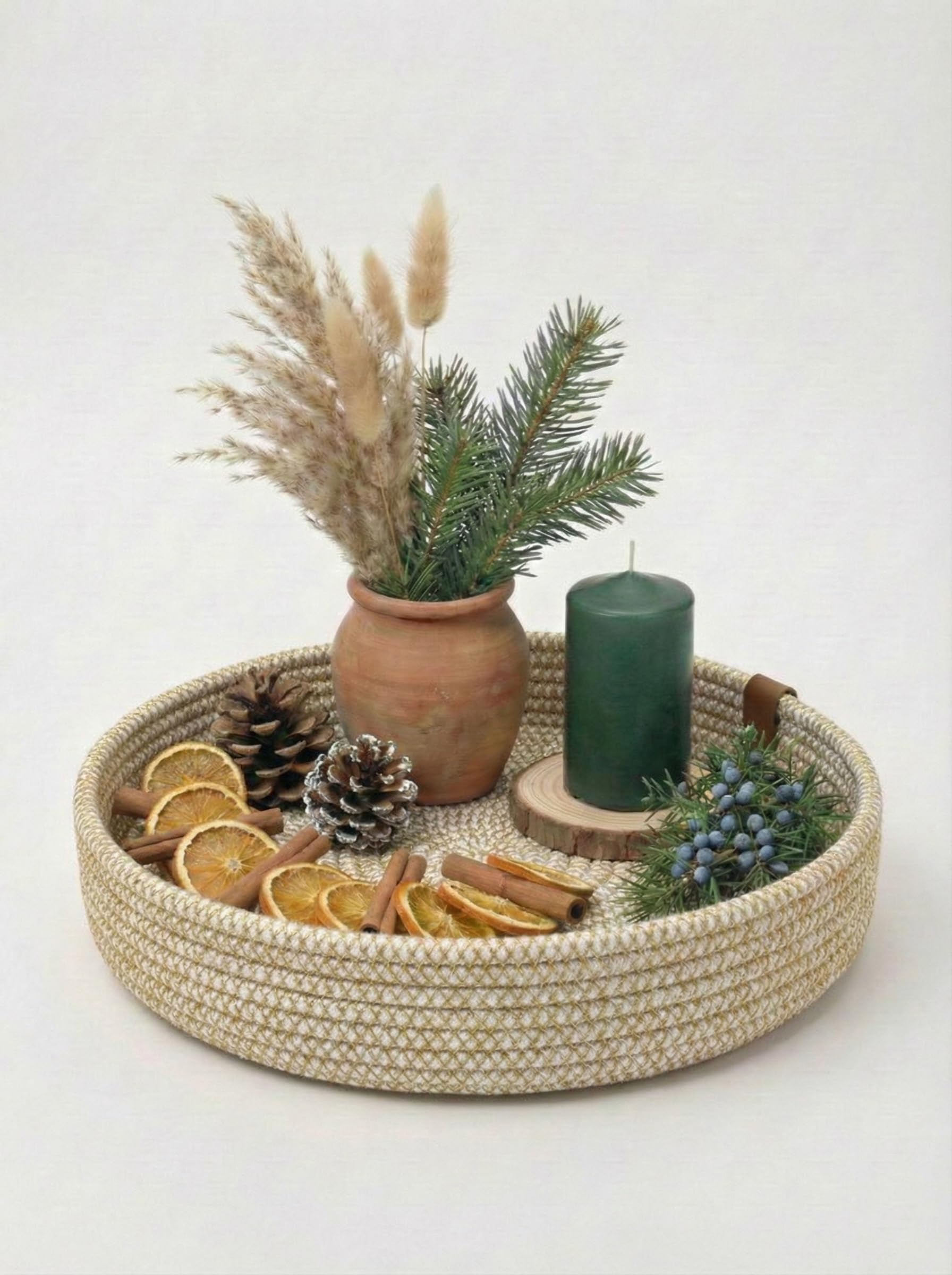 BOBBINY Rope Tray - Decorative Round Tray for Home Decor -14
