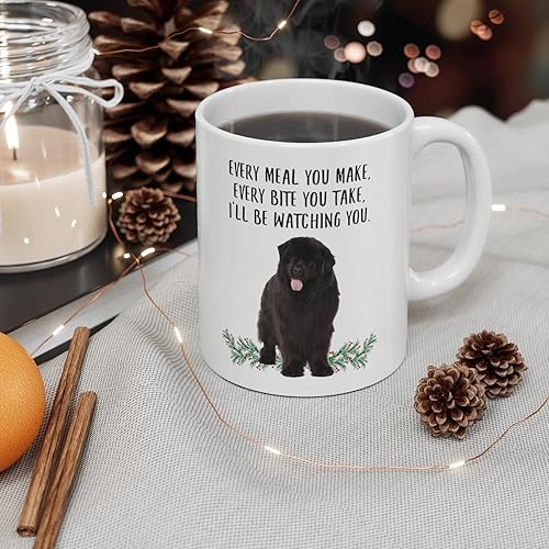 Miniatura 4 de Lovesout Taza de cerámica con texto en inglés «Every Meal You Make Every Bite You Take», diseño de perro de Terranova, color marrón, 11 onzas