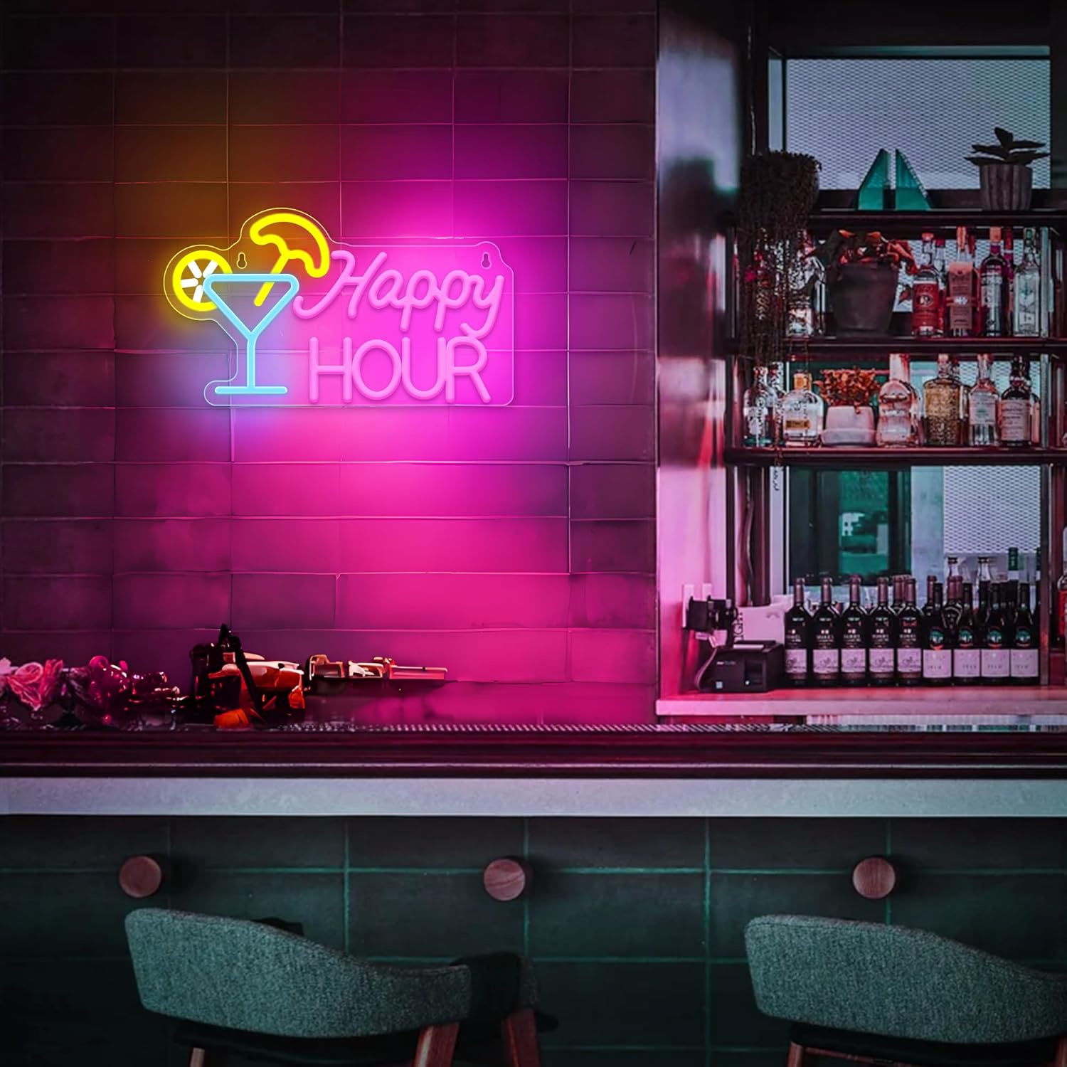 Attivolife Cocktail Happy Hour Neon Sign, Bright LED Lights with USB Powered, Light up Wall Decor for Bedroom, Man Cave, Unique Business Lamp for Club, Store, Party, Bistro, Birthday Christmas Gifts - Image 3