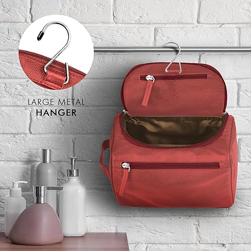 Miniatura 6 de ELIZO Neceser de cuero real de alta calidad para hombres, Dopp Kitt colgante para hombre, neceser grande TSA para artículos de aseo personal, bolsa