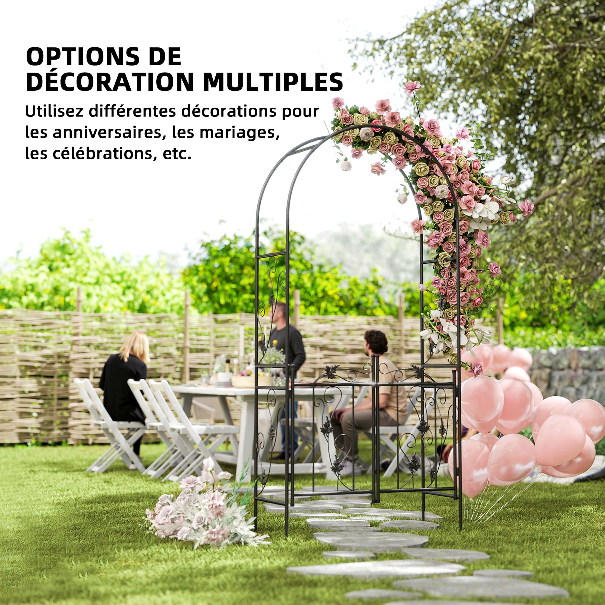 Outsunny Arche de Jardin en Acier, Arceau à rosiers avec Double Porte, pour Plantes grimpantes, rosiers, vignes de glycine, pour décoration de cérémonie, 107 x 45 x 217 cm, Noir