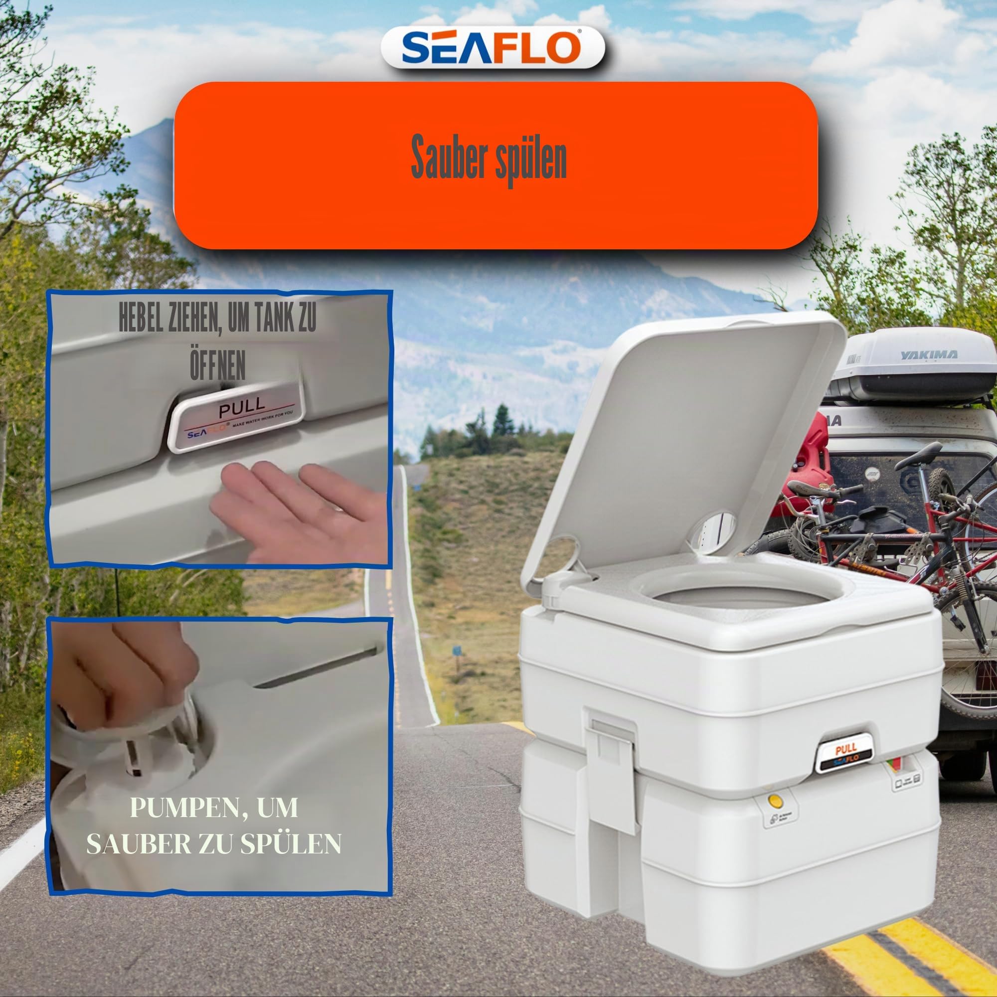 Seaflo multifunktionale, tragbare Toilette mit einem Fassungsvermögen von ca. 24 l, große Kapazität für Camping, Wohnmobil, Boote und mehr