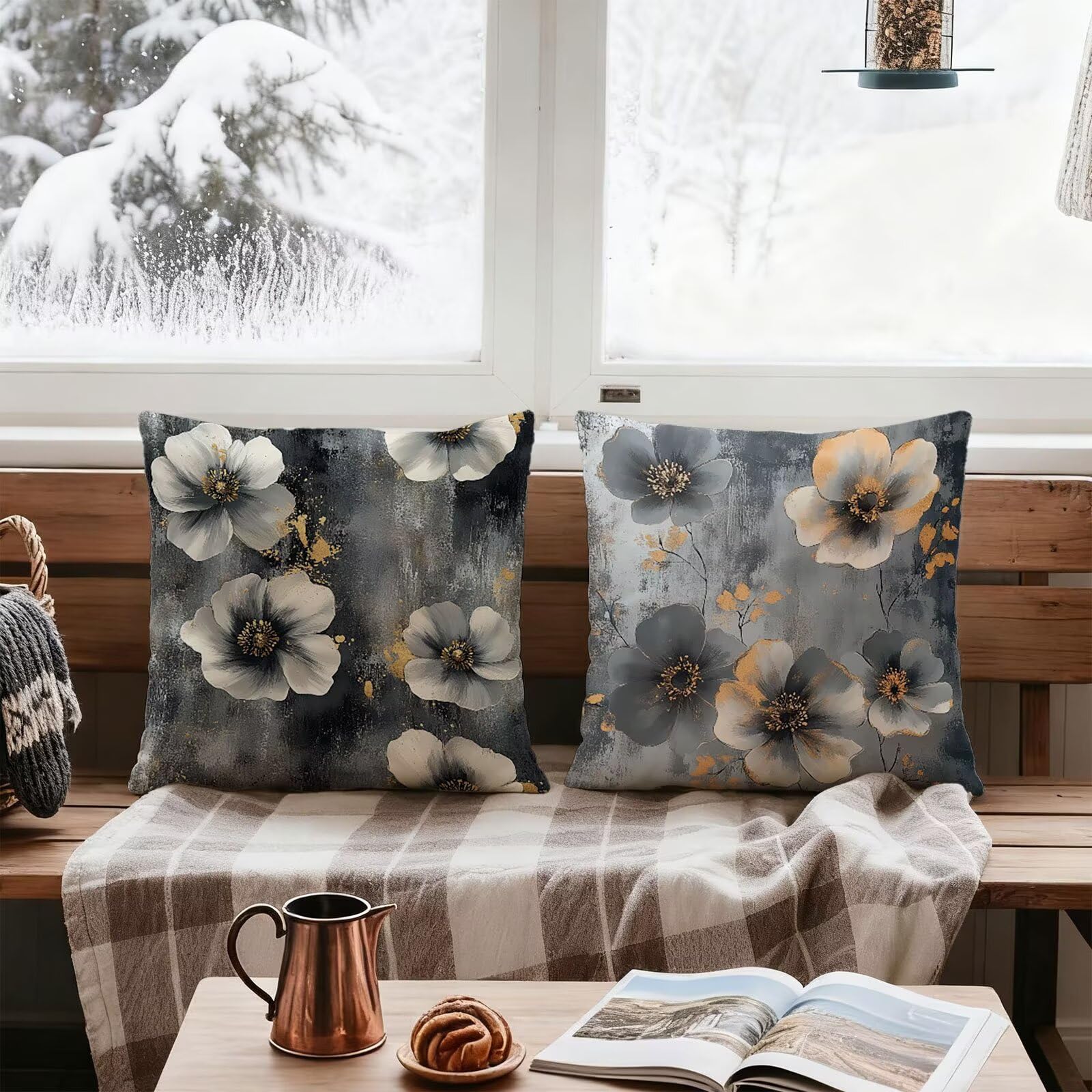 Gris Funda Cojin 60x60 Flor Funda Almohada 60x60 Cojines Sofa Súper Suave Fundas Cojines Decorativos Fundas Almohadas 4 Piezas Almohada Cervicales y Cuello, para Hogar Cama Salon Decoracion E - 543