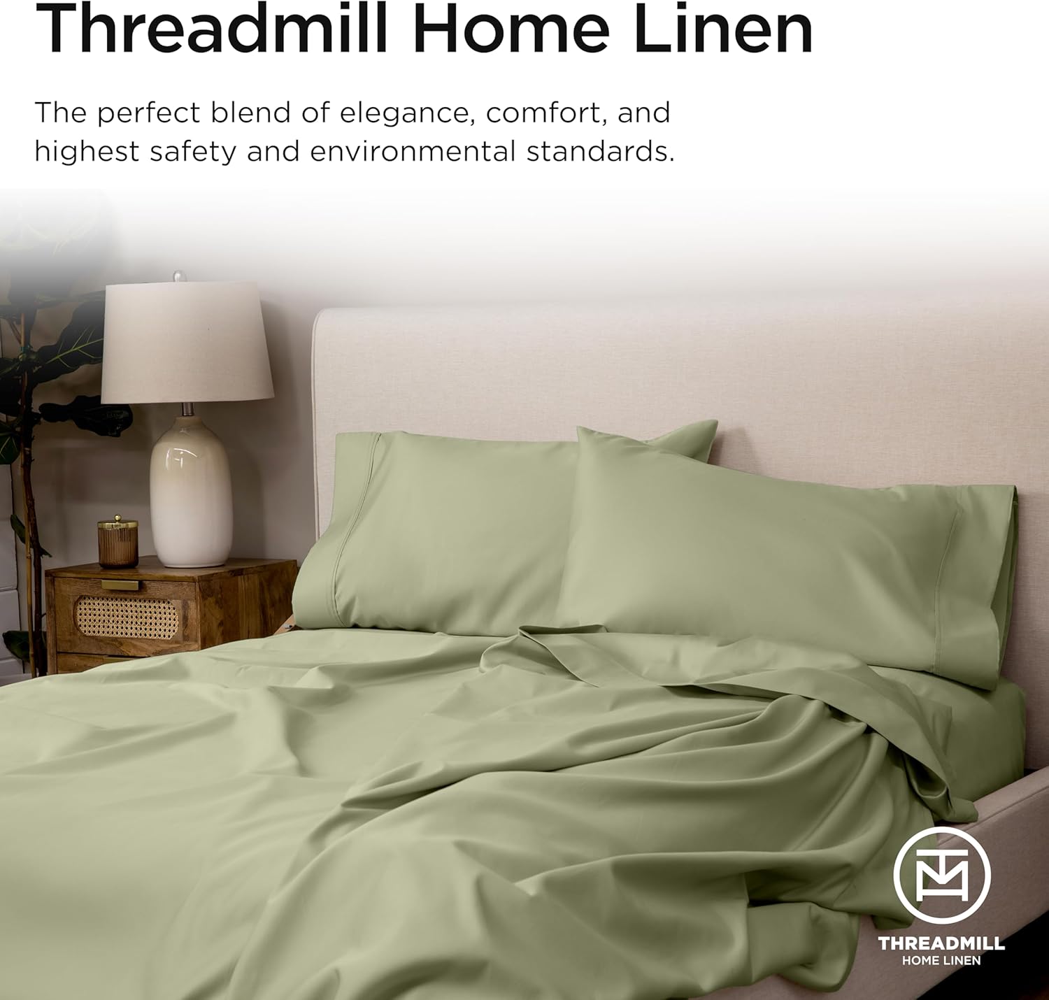 Threadmill Egyptian Cotton Twin XL Sheet Set | 100% Certified Egyptian Cotton Sheets for Twin XL Size Bed | Sateen Deep Pocket Twin XL Bed Sheets | Soft Hotel 3-Piece Cooling Sheet Set | Sage Green - Image 8