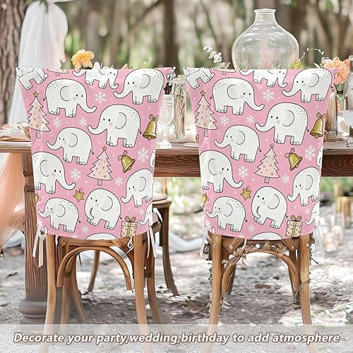 Miniatura 5 de Cute White Elephant Pink and Gold Dining Chair Slipcovers Anti-Dust for Home, Restaurant, Banquet Set of 2 decoración Parson Chair Covers
