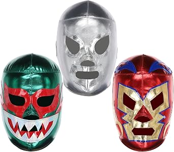 THREE MASK Pro-Fit Luchador Wresting Masks Adult 3-Pack | Authentic Mexican Lucha Libre Masks With Adjustable Rear Laces |
