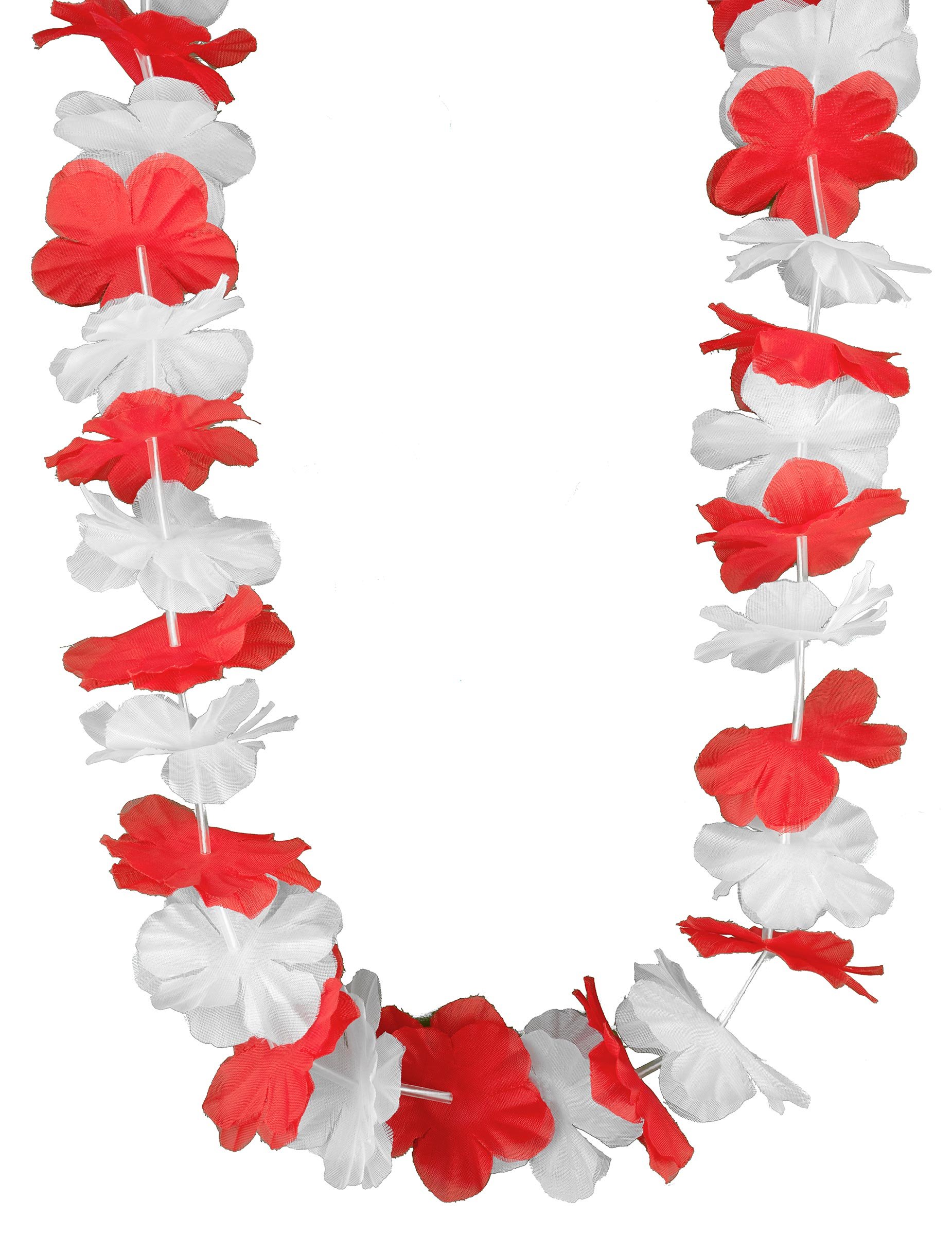 DEGUISE TOI - Collier hawaï supporter rouge et blanc adulte - Collier - Taille Unique - Rouge - Accessoires pour déguisement - Polyester et Plastique - - Carnaval