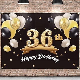 PAKBOOM Happy 36th Birthday Backdrop Black Gold Photo Background Banner 36 Birthday Decorations Party Supplies for Boys