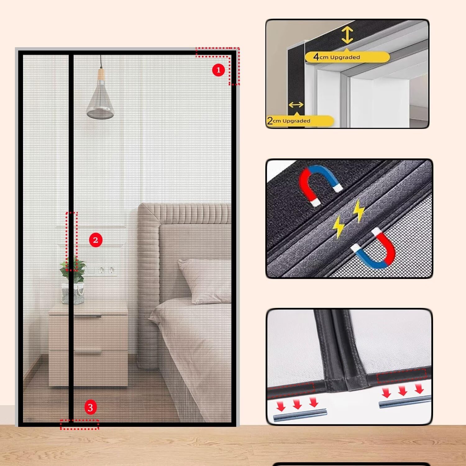 Magnetic Door Curtain Pleated Door Curtain Folding Door 85x215cm(33x84in) Magnetic Screen Door - Easy Installation, Tear-Resistant, Pet and Kid Friendly Screen White