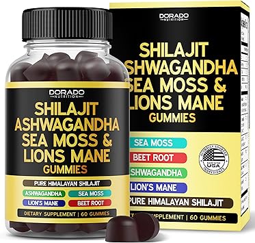 Shilajit Gummies with Sea Moss, Ashwagandha & Lions Mane - Shilajit Supplement for Men & Women, Energy & Immunity Support  Third Party Tested, Vegan Safe, NON GMO & Made in USA 60 Gummies