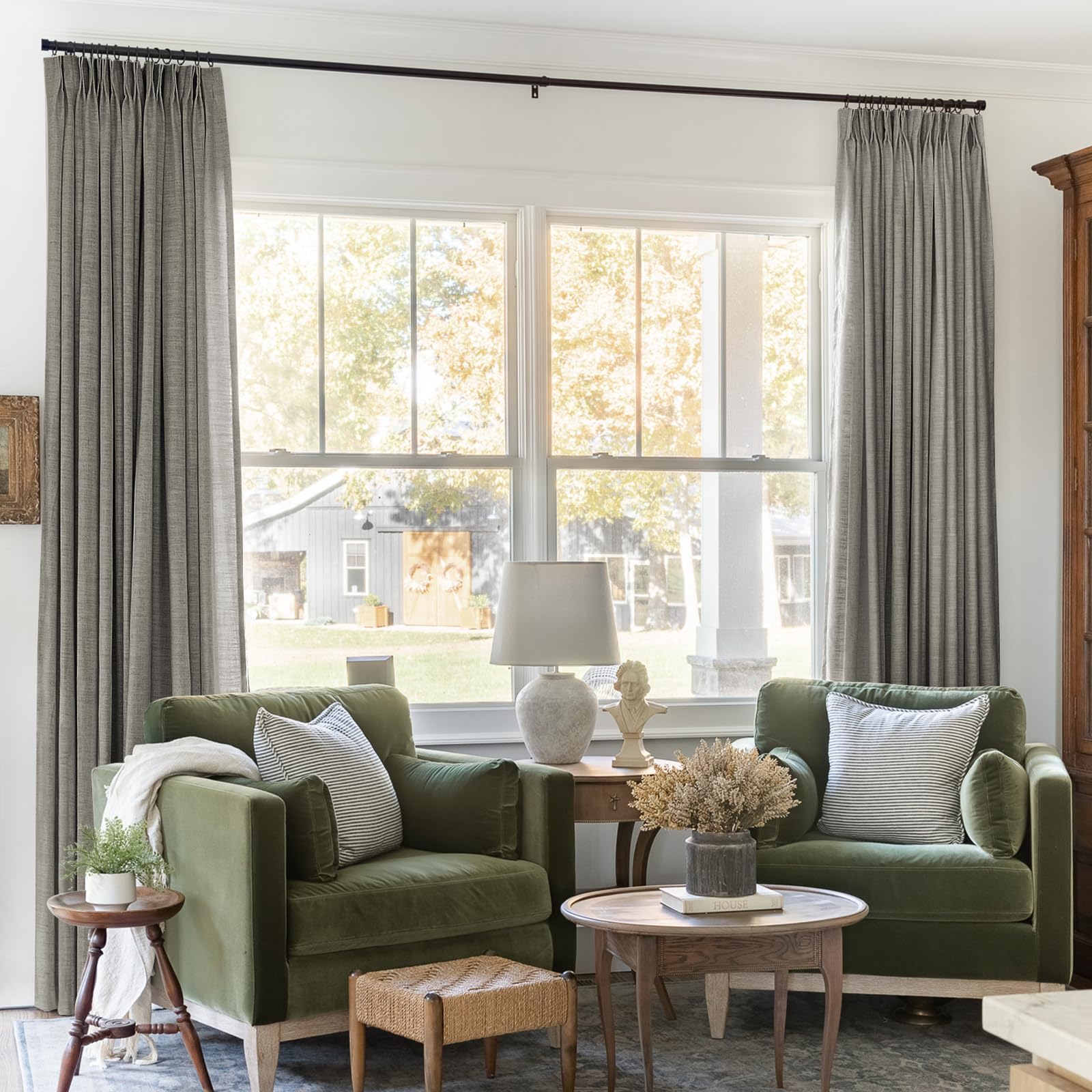 TWOPAGES 52 W x 96 L inch Pinch Pleated Light Filtering Curtain Linen Textured Unlined Drapes for Living Room Bedroom Indoor Window and Door,(1 Panel)