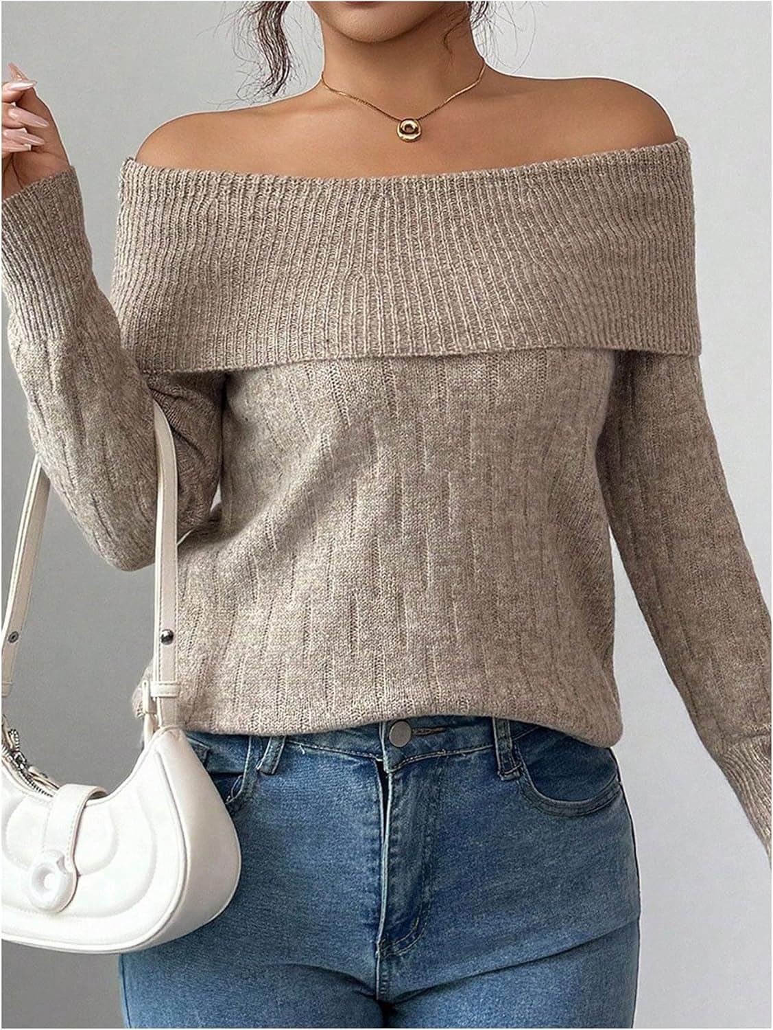 Milumia Women's Off The Shoulder Sweater Long Sleeve Ribbed Knit Going Out Pullover Tops - Image 4